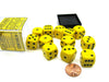 Opaque 16mm D6 Chessex Dice Block (12 Die) - Yellow with Black Pips