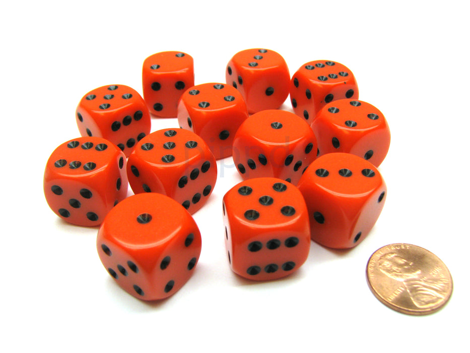 Opaque 16mm D6 Chessex Dice Block (12 Die) - Orange with Black Pips