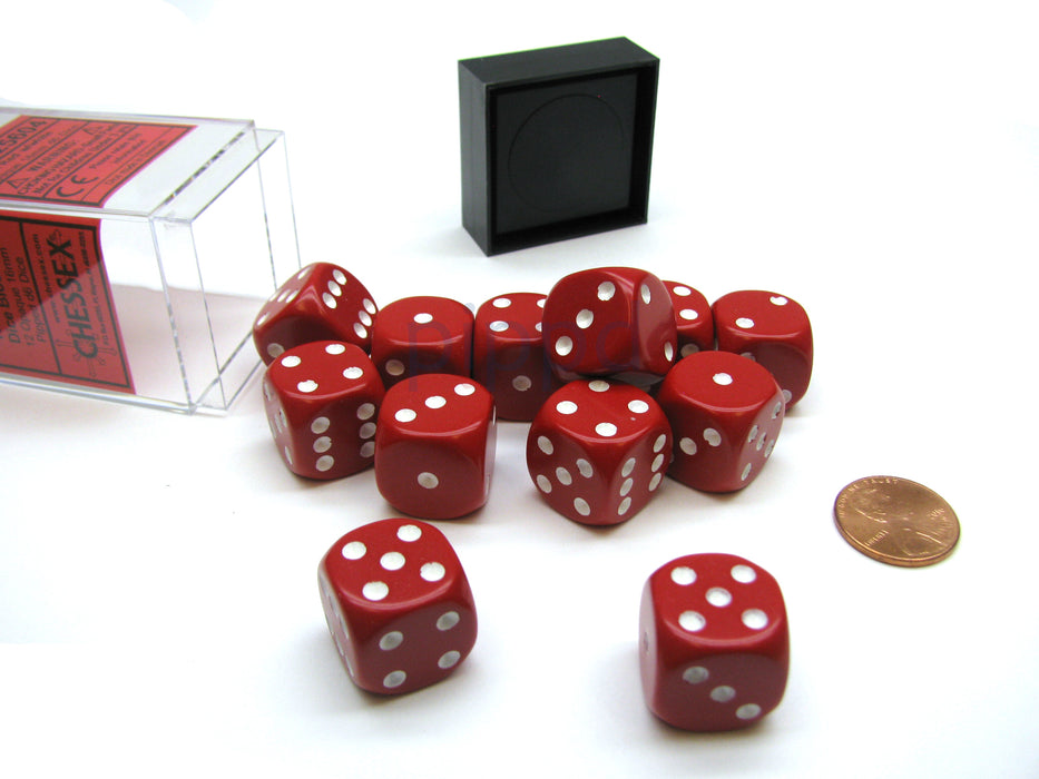 Opaque 16mm D6 Chessex Dice Block (12 Die) - Red with White Pips