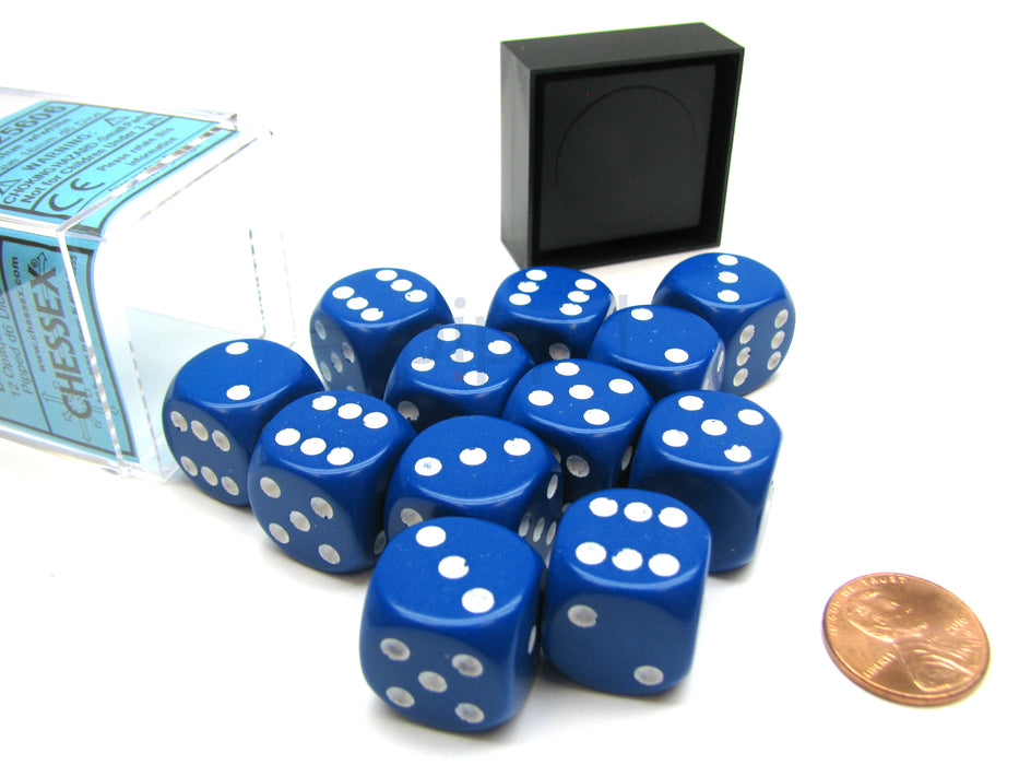 Opaque 16mm D6 Chessex Dice Block (12 Die) - Blue with White Pips