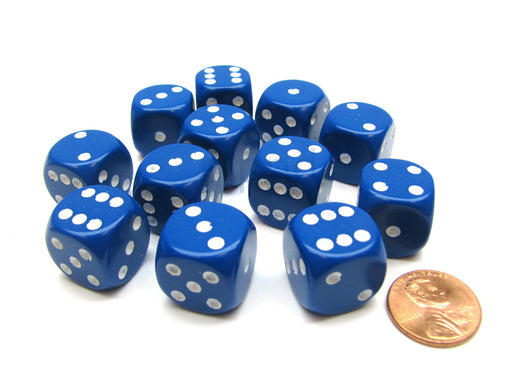 Opaque 16mm D6 Chessex Dice Block (12 Die) - Blue with White Pips