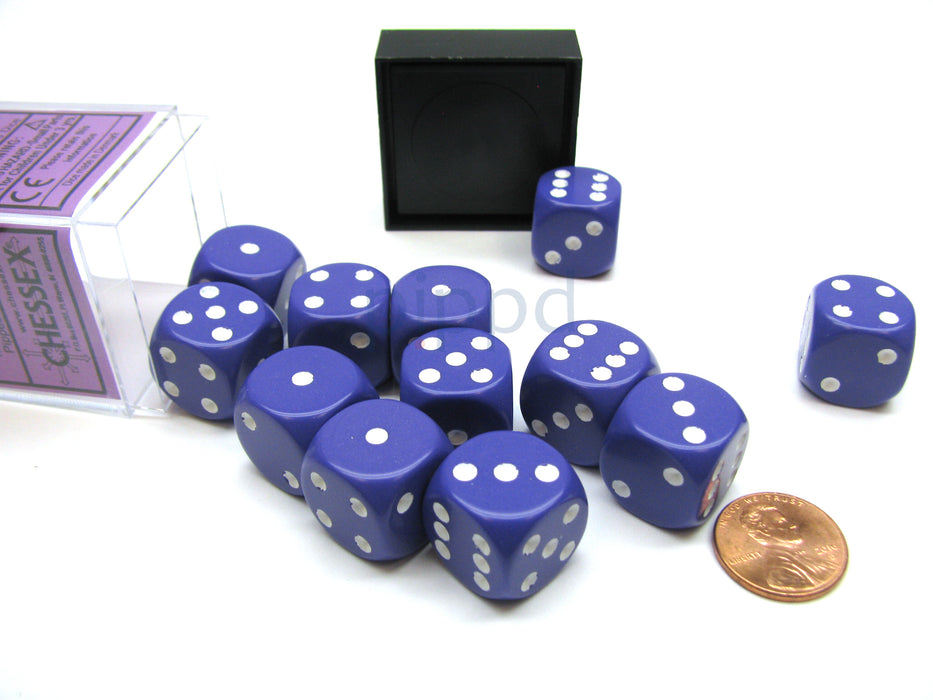 Opaque 16mm D6 Chessex Dice Block (12 Die) - Purple with White Pips