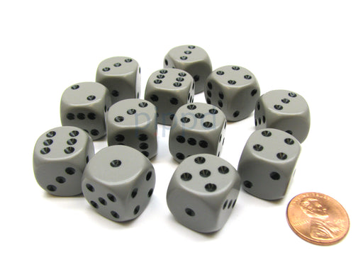 Opaque 16mm D6 Chessex Dice Block (12 Die) - Grey with Black Pips