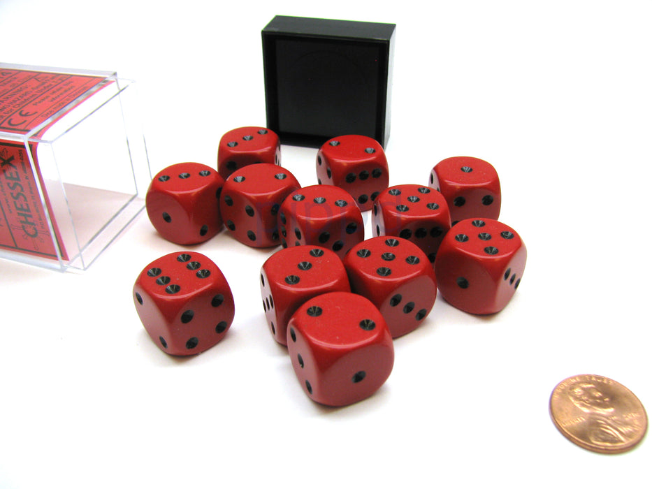 Opaque 16mm D6 Chessex Dice Block (12 Die) - Red with Black Pips