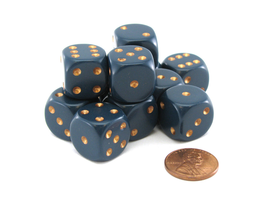 Opaque 16mm D6 Chessex Dice Block (12 Die) - Dusty Blue with Copper Pips