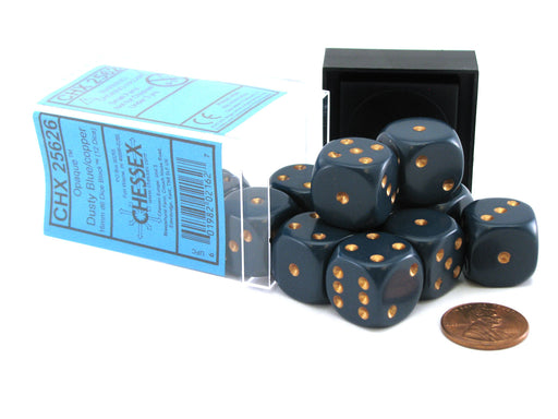 Opaque 16mm D6 Chessex Dice Block (12 Die) - Dusty Blue with Copper Pips
