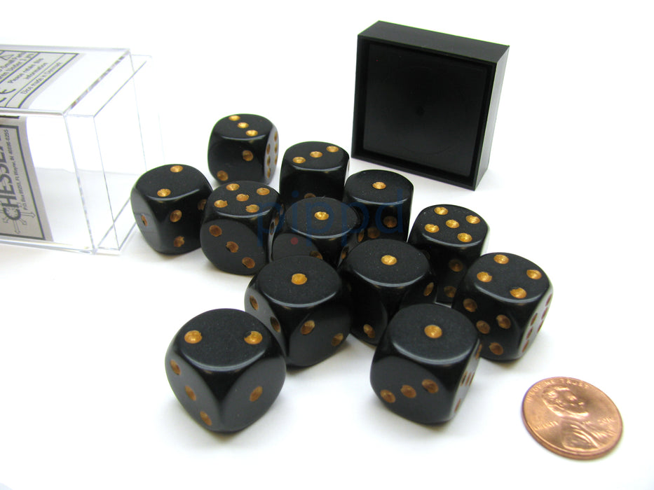 Opaque 16mm D6 Chessex Dice Block (12 Die) - Black with Gold Pips