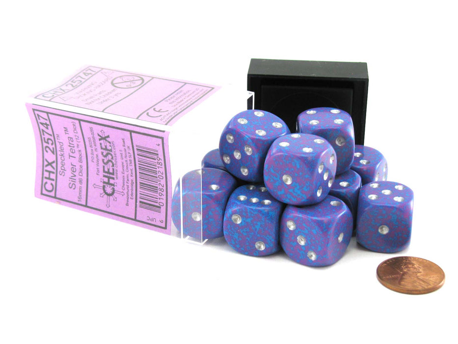 Speckled 16mm D6 Chessex Dice Block (12 Dice) - Silver Tetra