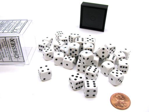 Opaque 12mm D6 Chessex Dice Block (36 Die) - White with Black Pips
