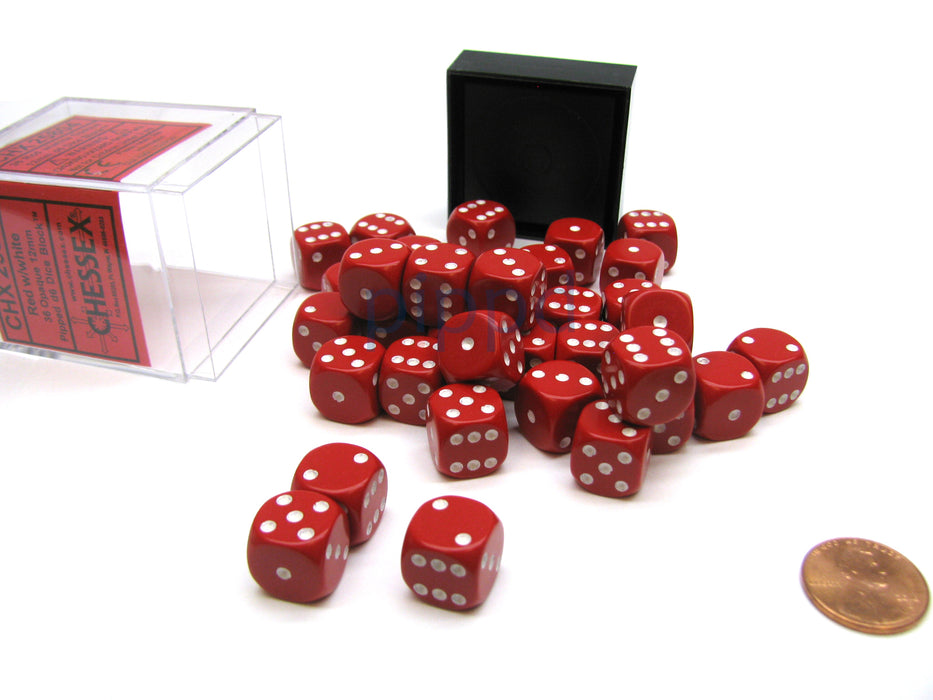 Opaque 12mm D6 Chessex Dice Block (36 Die) - Red with White Pips