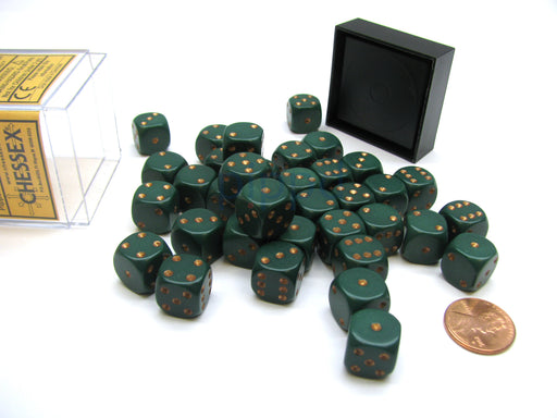 Opaque 12mm D6 Chessex Dice Block (36 Die) - Dusty Green with Copper Pips