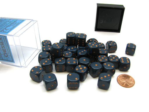 Opaque 12mm D6 Chessex Dice Block (36 Die) - Dusty Blue with Copper Pips