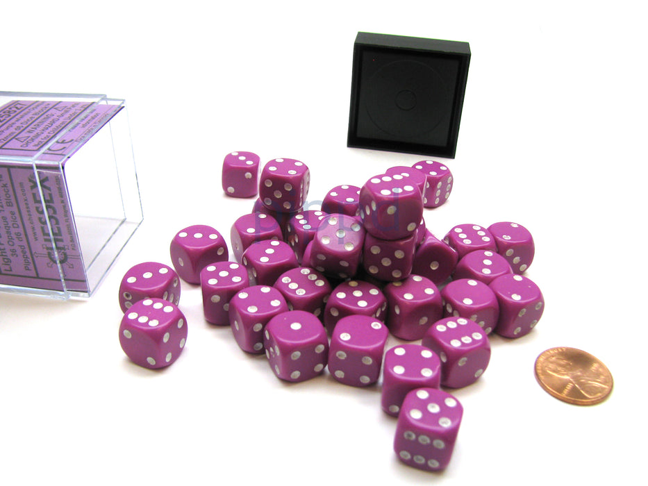Opaque 12mm D6 Chessex Dice Block (36 Die) - Light Purple with White Pips