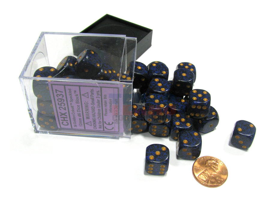 Speckled 12mm D6 Chessex Dice Block (36 Dice) - Golden Cobalt