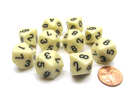 Pack Of 10 Chessex Opaque D10 Dice - Ivory with Black Numbers