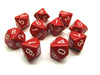 Pack Of 10 Chessex Opaque D10 Dice - Red with White Numbers