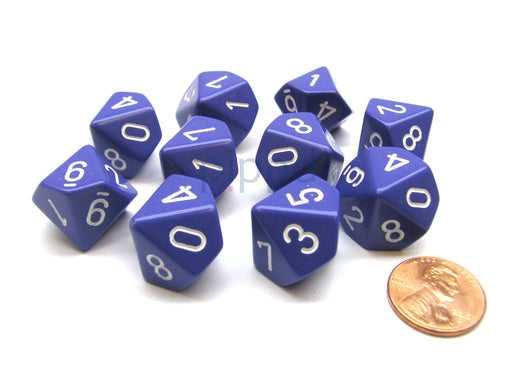 Pack Of 10 Chessex Opaque D10 Dice - Purple with White Numbers