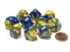 Set of 10 Chessex Gemini D10 Dice - Blue-Gold with White Numbers