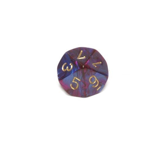 Set of 10 Chessex Gemini D10 Dice - Blue-Purple with Gold Numbers
