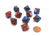 Set of 10 Chessex Gemini D10 Dice - Blue-Red with Gold Numbers