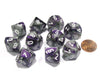 Set of 10 Chessex Gemini D10 Dice - Purple-Steel with White Numbers