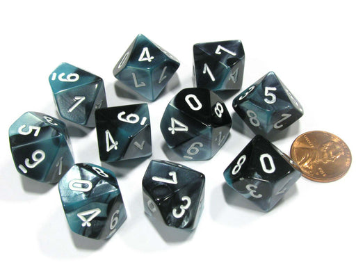 Set of 10 Chessex Gemini D10 Dice - Black-Shell with White Numbers