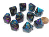 Set of 10 Chessex Gemini D10 Dice - Purple-Teal with Gold Numbers