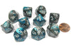 Set of 10 Chessex Gemini D10 Dice - Steel-Teal with White Numbers
