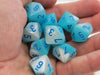 Set of 10 Luminary Gemini D10 Dice - Pearl Turquoise-White with Blue Numbers