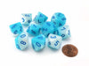 Set of 10 Luminary Gemini D10 Dice - Pearl Turquoise-White with Blue Numbers