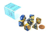 Polyhedral 7-Die Gemini Chessex Dice Set - Blue-Gold with White Numbers