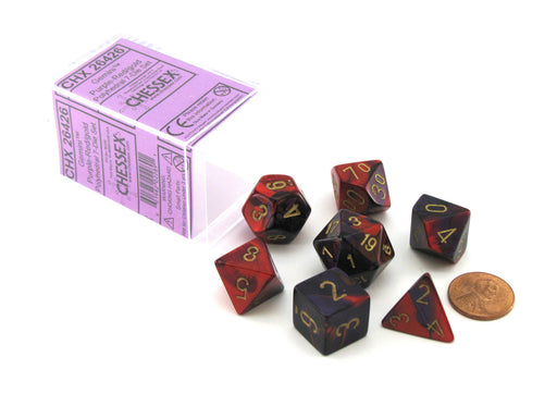 Polyhedral 7-Die Gemini Chessex Dice Set - Purple-Red with Gold Numbers