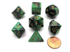 Polyhedral 7-Die Gemini Chessex Dice Set - Black-Green with Gold Numbers