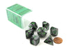 Polyhedral 7-Die Gemini Chessex Dice Set - Black-Grey with Green Numbers