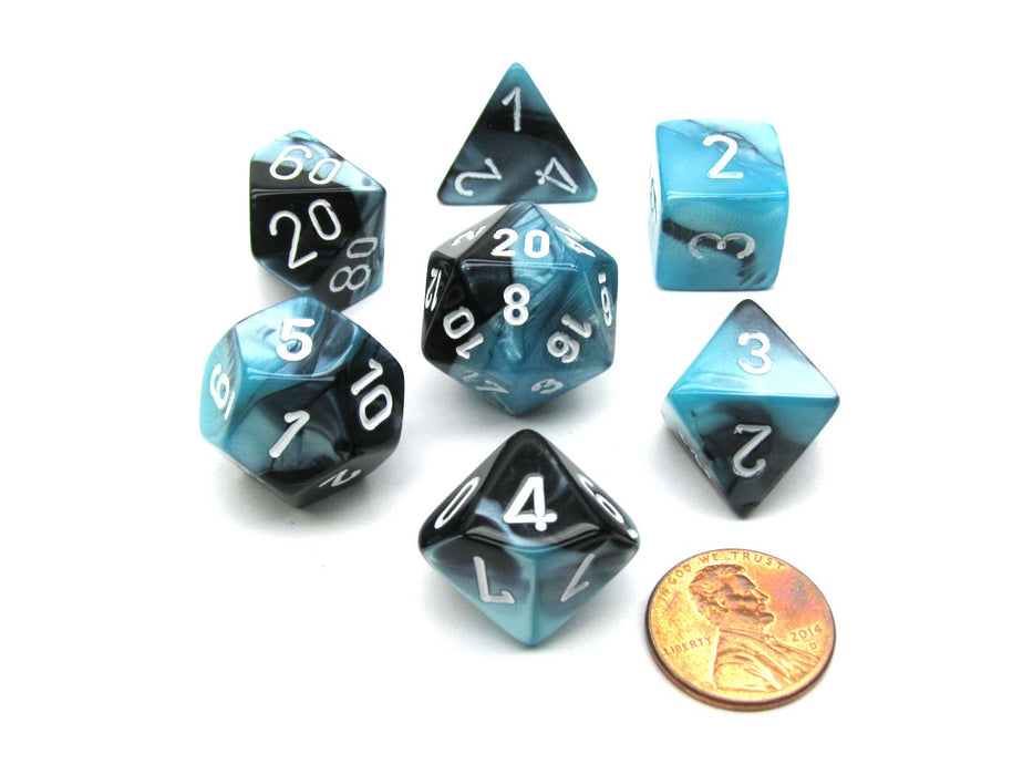 Polyhedral 7-Die Gemini Chessex Dice Set - Black-Shell with White Numbers