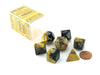 Polyhedral 7-Die Gemini Chessex Dice Set - Black-Gold with Silver Numbers