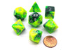 Polyhedral 7-Die Gemini Chessex Dice Set - Green-Yellow with Silver Numbers