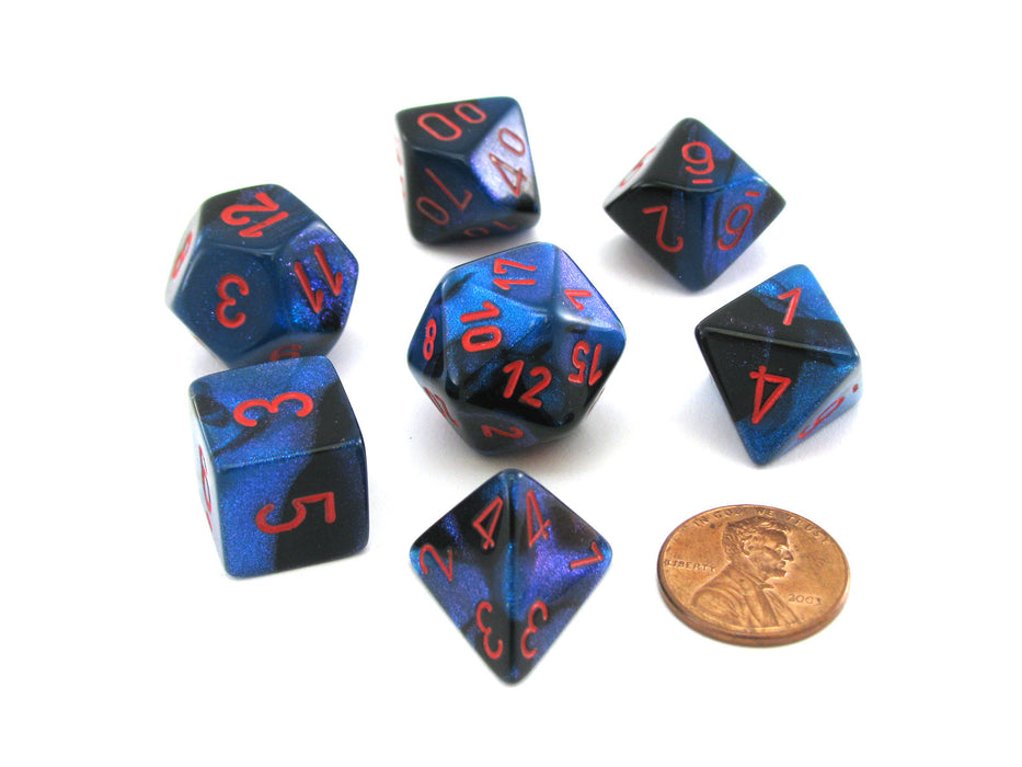Polyhedral 7-Die Gemini Chessex Dice Set - Black-Starlight with Red Numbers