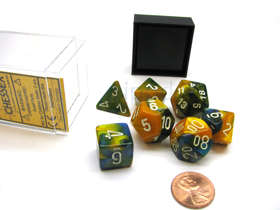 Polyhedral 7-Die Gemini Chessex Dice Set - Masquerade-Yellow with White Numbers