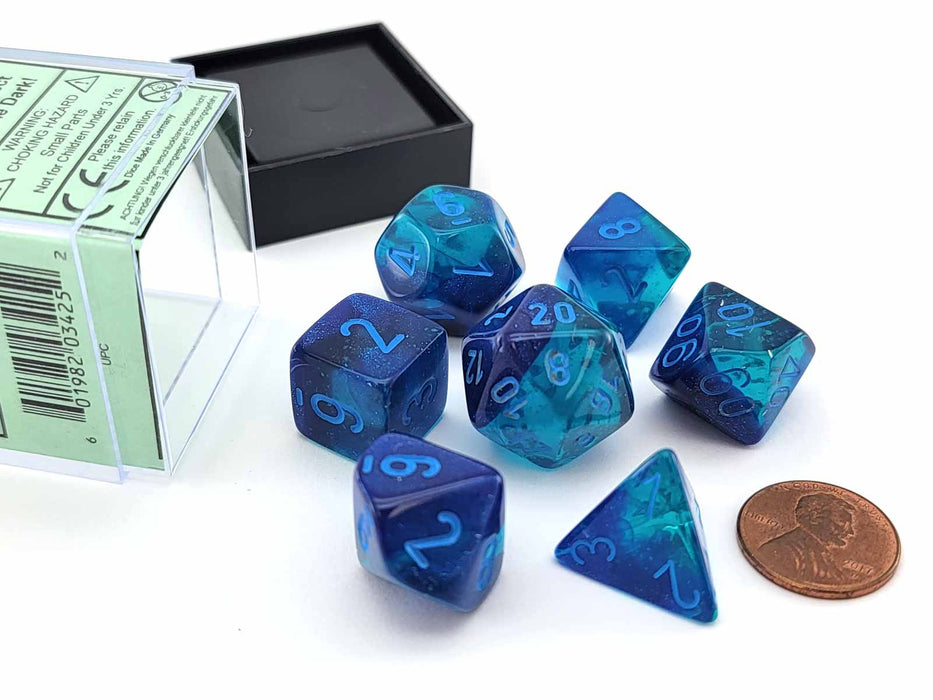 Polyhedral 7-Die Set, Luminary Gemini - Blue-Blue with Light Blue Numbers