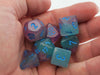 Polyhedral 7-Die Set, Luminary Gemini - Gel Green-Pink with Blue Numbers