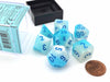 Polyhedral 7-Die Set, Luminary Gemini - Pearl Turquoise-White with Blue