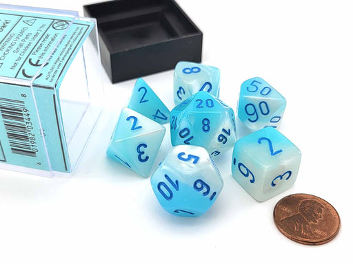 Polyhedral 7-Die Set, Luminary Gemini - Pearl Turquoise-White with Blue
