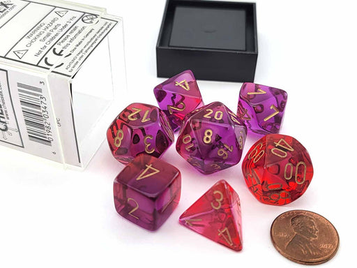 Polyhedral 7-Die Set, Gemini - Translucent Red-Violet with Gold Numbers