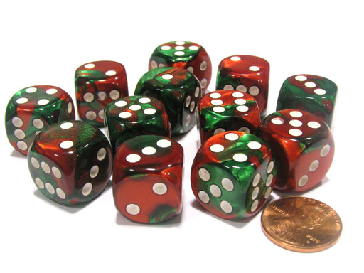 Gemini 16mm D6 Chessex Dice Block (12 Dice) - Green-Red with White Pips