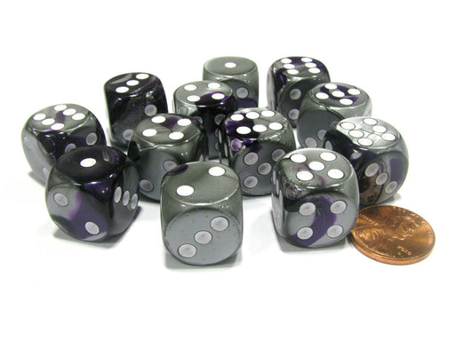 Gemini 16mm D6 Chessex Dice Block (12 Dice) - Purple-Steel with White Pips