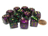 Gemini 16mm D6 Chessex Dice Block (12 Dice) - Green-Purple with Gold Pips
