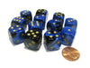 Gemini 16mm D6 Chessex Dice Block (12 Dice) - Black-Blue with Gold Pips