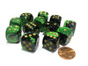 Gemini 16mm D6 Chessex Dice Block (12 Dice) - Black-Green with Gold Pips