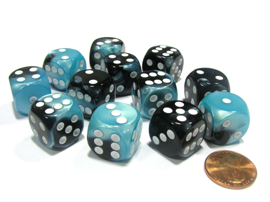 Gemini 16mm D6 Chessex Dice Block (12 Dice) - Black-Shell with White Pips